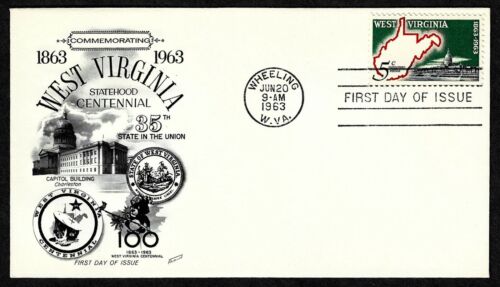 USA, SCOTT # 1232, FLEETWOOD FDC COVER OF 1963 WEST VIRGINIA STATEHOOD - Picture 1 of 1