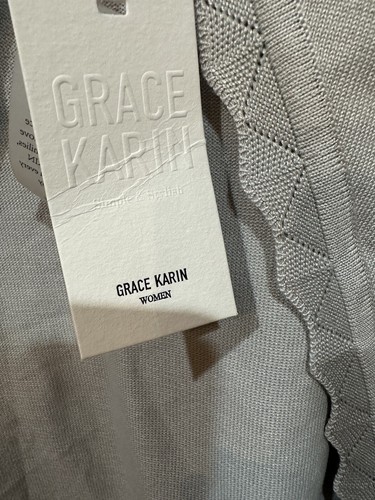Grace Karin Women's Light Silver Cropped Cardigan Sweater w/Pearl Button Sz 3X - Picture 2 of 6