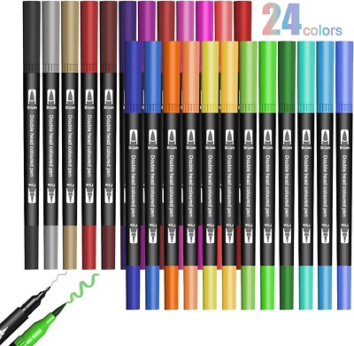 24 Dual Tip Outline Markers for Kids & Adults,Coloring Pens for Drawing &Journal