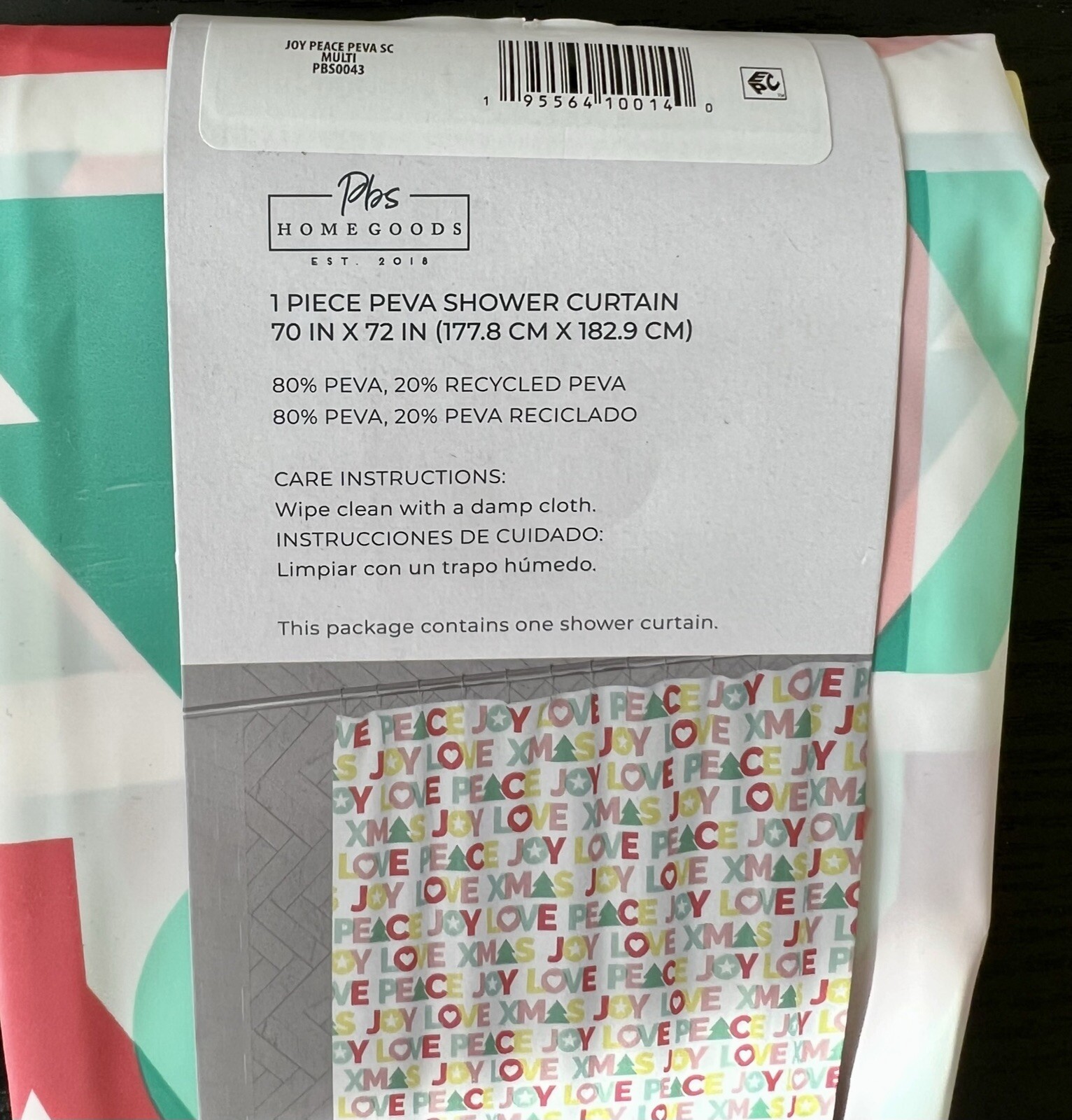 NEW Christmas Shower Curtain 70”x72” Vinyl PEVA Holiday Peace Love Joy