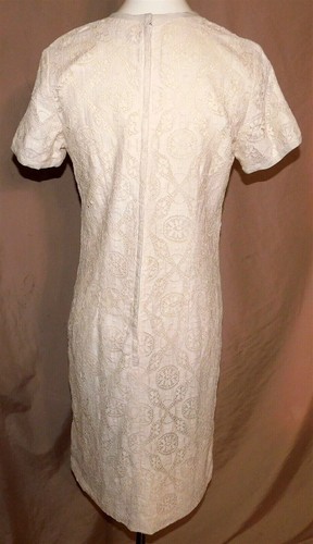 Vintage L'AIGLON Ivory Lace Overlay Sheath Dress Size 16 - 第 5/6 張圖片