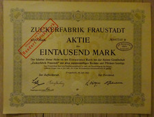 Zuckerfabrik Fraustadt AG - Aktie über 1000 Mark - Fraustadt, im Juli 1921