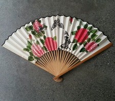 Big Vintage Oriental Chinese Peoples Republic Fan Rose Wall Decor Hanging Art 2