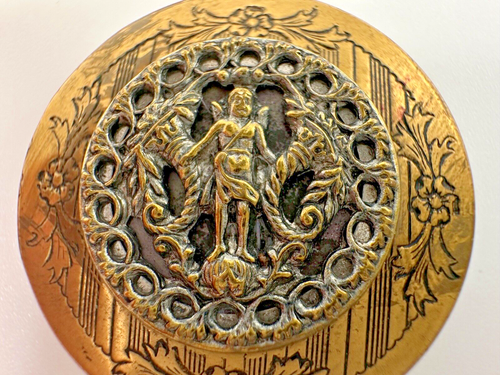 Vintage Medaillon Anhänger Halskette 24" MCM goldfarben Messing Retro 70er Figur Kostüm - Bild 5 von 13