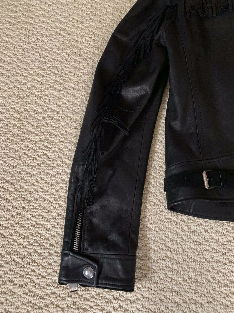 NWT TOM FORD Black Waxed Leather Fringe Western Zip Jacket NWT TOM FORD Black Waxed Leather Fringe Western Zip Jacket