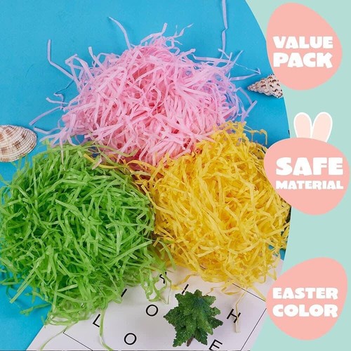 Shredded Paper Easter Grass Basket Filler Color Green Yellow Pink Lot Of Three 3 - Picture 7 of 24