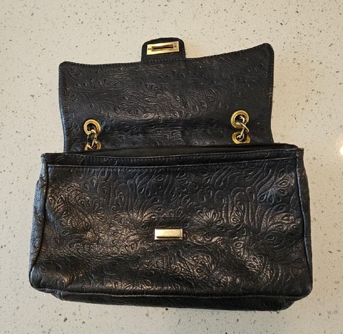 Sac à main bandoulière LAVORAZIONE ARTIGIANALE italien cuir gaufré noir - Photo 6/12