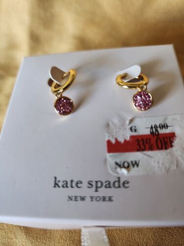 Kate Spade NY Gold Plated Pink Druzy Dangle Huggies New In Box