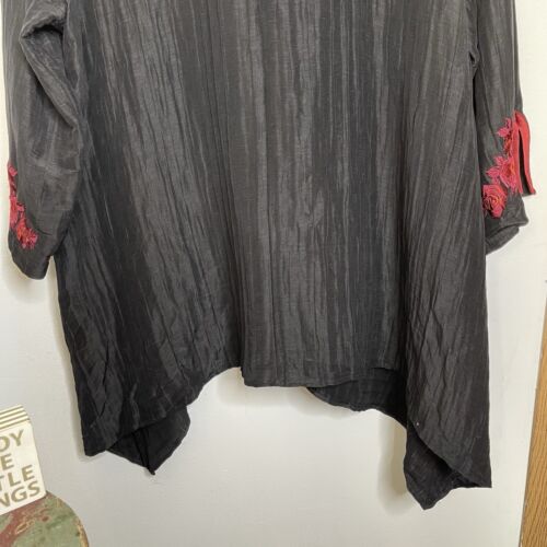 CITRON Santa Monica Black Linen Silk Kimono DusterJacket Embroidered Asian 3X - Picture 13 of 22