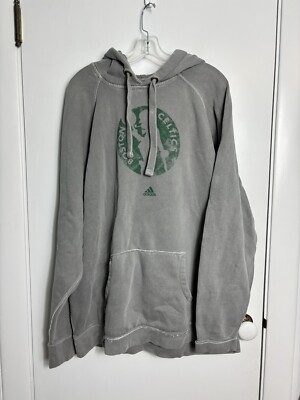 Adidas Boston Celtics Distressed Gray Logo Outline Hoodie Mens