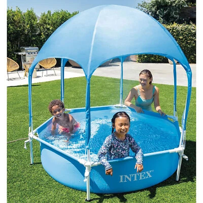 Intex Frame Pool 183 x 38 cm Kinderpool mit Sonnendach Planschbecken Gartenpool