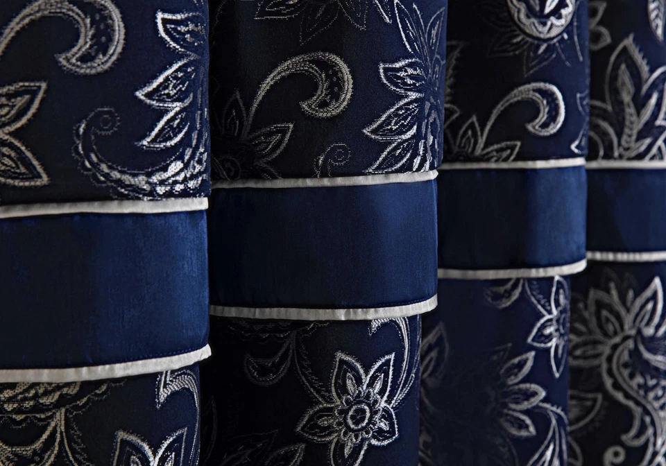 Chezmoi Collection Tuscany 4pc Blue/Brown Paisley Floral Jacquard Curtain Set - Image 2 of 2