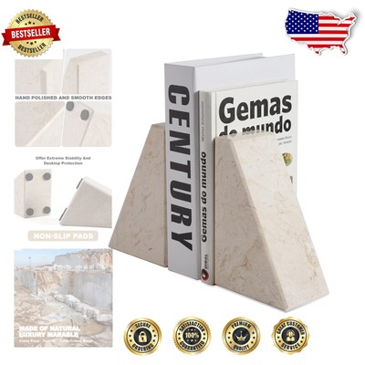 Luxury Crema Beige Marble Bookends, Robust Support for Beautifully Styled Books
