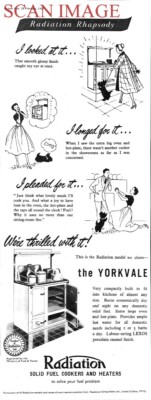 Werbung Strahlung YORKVALE Festbrennstoffkocher & Heizung Original 1952 Druck AD 71HJ