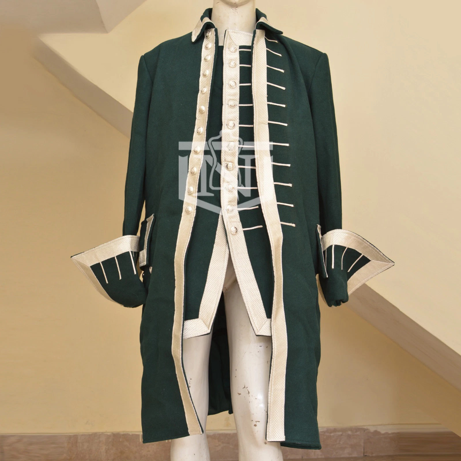 Newly Regency Style Unisex Green Wool Imperial Frock Coat & Vest ,Regency Outfit