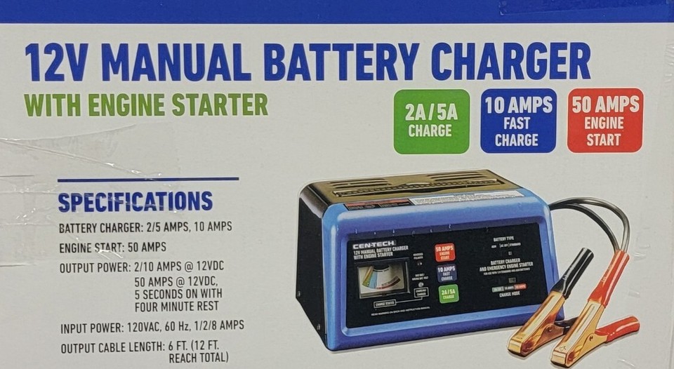 cen-tech-2-10-50-amp-12v-manual-charger-with-engine-start-ebay