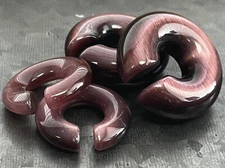 PAIR Purple Cat Eye Stone Hoop Taper Hanger Ear Weight Plug Gauge Tunnel