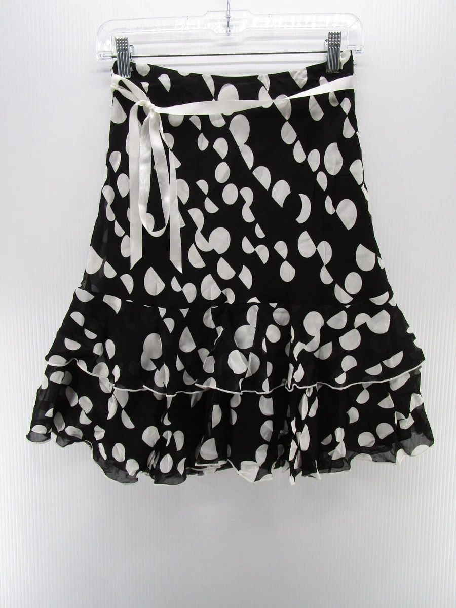 Acorn Skirt Women XS Black A-Line Layered Polka Dot Ribbon Lined Preppy Formal