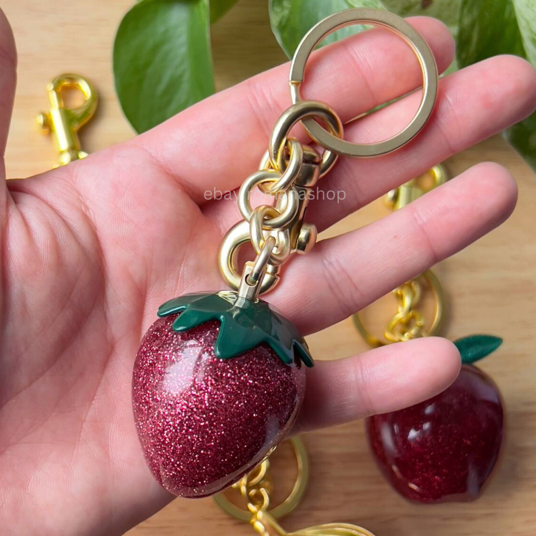 Luxury Bag Charm Cute Fruit Purse Charm Glitter Cherry Strawberry Apple Keychain