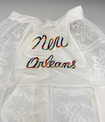 Vtg 50's Style Hostess Half Apron New Orleans Rainbow Embroidery Lace Trim - Picture 2 of 3