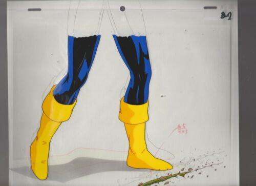 X-MEN Cartoon Animation 10.5x9.5" Prod Drawing & Cel 76 B-02 CYCLOPS & Trip Wire - Picture 1 of 2