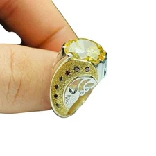 NATURAL CITRINE PINK CZ NOVEMBER BIRTHSTONE 925 SILVER HUGE MENS DESIGNER RING