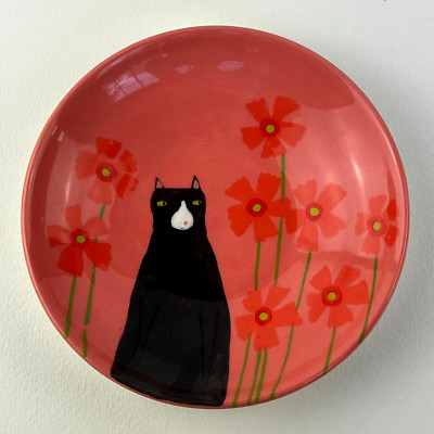 Louise Lovelace Studio Pottery Plate Cat Dish Artisan Handmade Kitty Garden Art