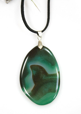 OOAK Agate Pendant Necklace Green Brown Stone Unique BOHO Statement Jewelry 