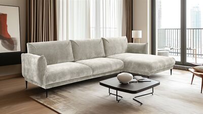 Ecksofa Designersofa MADISON XL in Stoff Dress Me Creme Ottomane Rechts