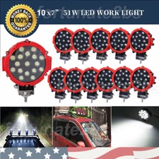10X 7inch 51W Red Round Led Offroad Lights ATV UTE SUV Fog Pods Driving Slim USA