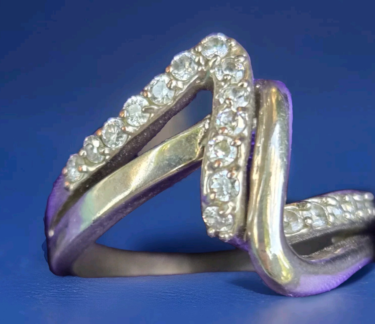 Complex Silvertone Ring Split Double Band Plain &… - image 1