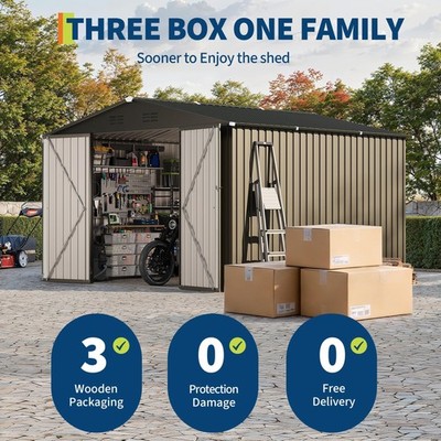 Garvee 10x10' Metal Storage Shed Gable Roof Lockable Doors For Garden Backyard