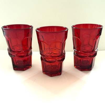 Fostoria Argus Ruby Red Highball Glass Henry Ford Museum HFM 5.25 EUC SET of 3