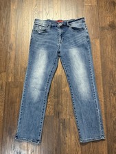 Guess Lincoln Slim Straight Jeans Mens 34x28 Denim Designer Medium Wash Faded