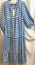 Dokotoo Blue Diamond Tiered Maxi Dress Womens Boho Split Neck Tie Pheasant Large