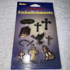 Darice Charming Embellishments Metal CHRISTIAN CROSSES BIBLE Shapes