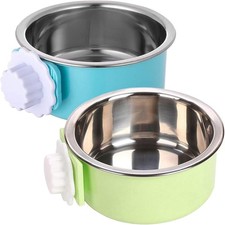 No Spill Hanging Dog Bowl Stainless Steel Crate Cage Water Feeder