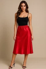 VTG Wondermaid Red Satin Slip Skirt Womens M 28.5” Coquette NYE Holiday