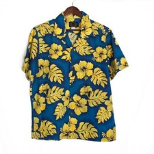 Hawaiian Reserve Collection Shirt Mens M Blue Yellow Batik Floral Aloha USA Made