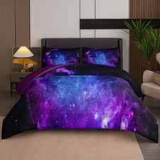 NINENINE Galaxy Bedding Full Size Comforter Set Girls Space Purple 3 Piece