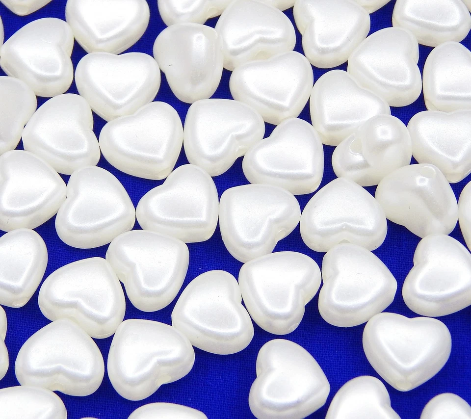 200stk Wachsperlen 9x7mm Zuchtperle Herz Acryl Kunstperlen Schmuck Weiß R393 - Bild 2 von 4