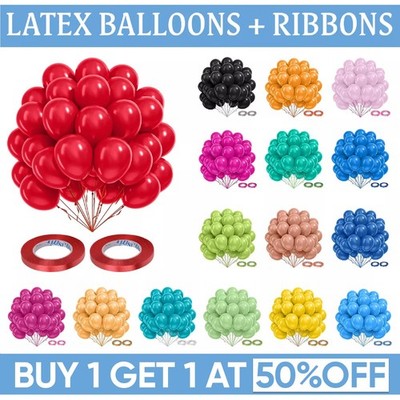 100 Latex Luftballons uni mit Kräuselbändern für Hochzeit Geburtstag Party Deko
