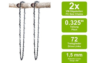 2 Sägeketten VM passend für Arebos PS2200 | 45cm 0.325 72TG 1,5mm