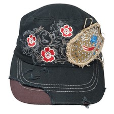 National Cap Sportswear Cadet Army Cap Black One Size Embroidered Distressed