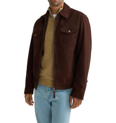 Brown Cafe racer Leather Jacket for Men Pure Suede Custom Made Size S M L XL XXL