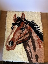 Horse Wall Art Vintage Latch Hook Rug Wall Hanging 27"x20  