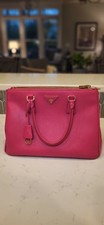 PRADA Pink Saffiano Satchel Top Handle Bag Gold Hardware Detachable Strap