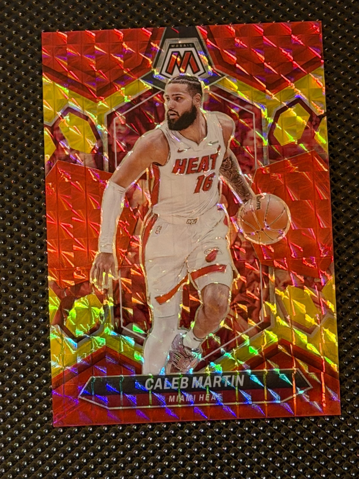 2023-24 Panini Mosaic - Caleb Martin #95 Choice Red & Yellow Fusion Mosaic /75