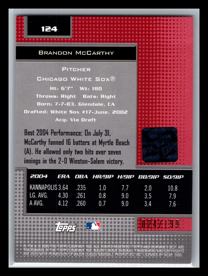 Brandon McCarthy Rookie Auto 2005 Bowman's Best/199 White Sox Foto 2 de 2