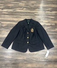 Ralph Lauren Black Crested Blazer Womens Patched Gold-Tone Buttons Size 1X